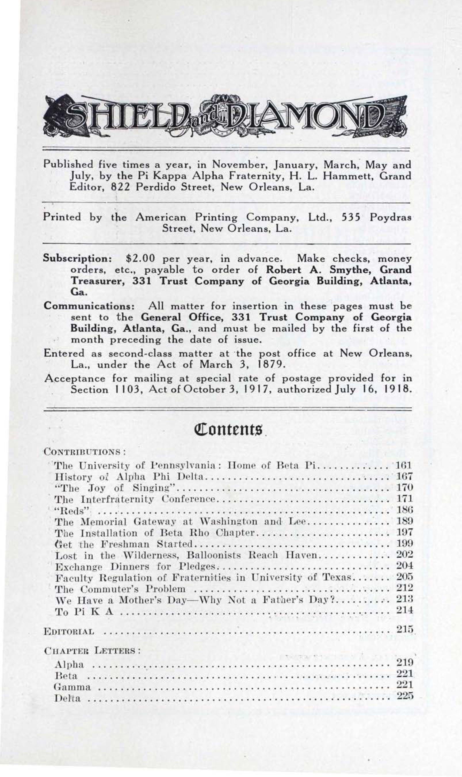 Shield and Diamond, Vol. 30, No. 2, January 1921